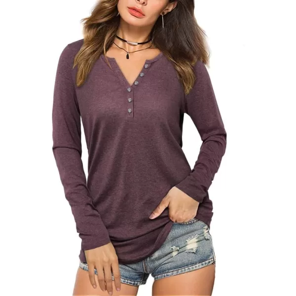 KILIG Womens 2024 Long Sleeve V-Neck Button Loose Casual Henley Tunic Tops T Shirt Fashion