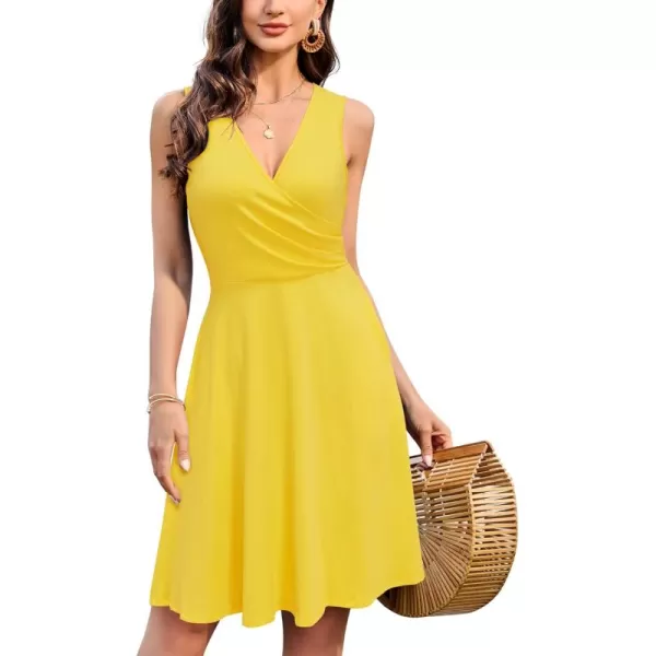 KILIG Women's Casual V Neck Floral Sundresses Aline Sleeveless Midi Summer Dress with Pocket