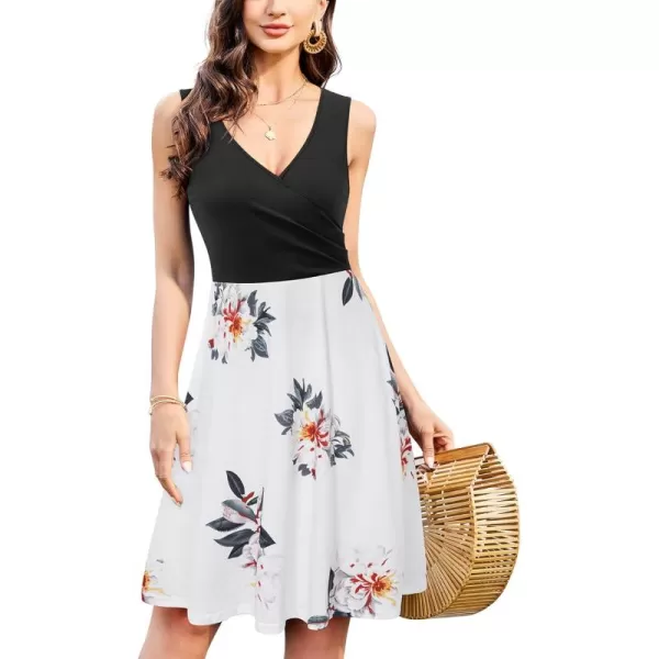 KILIG Women's Casual V Neck Floral Sundresses Aline Sleeveless Midi Summer Dress with Pocket