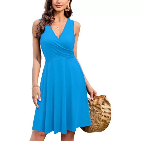 KILIG Women's Casual V Neck Floral Sundresses Aline Sleeveless Midi Summer Dress with Pocket