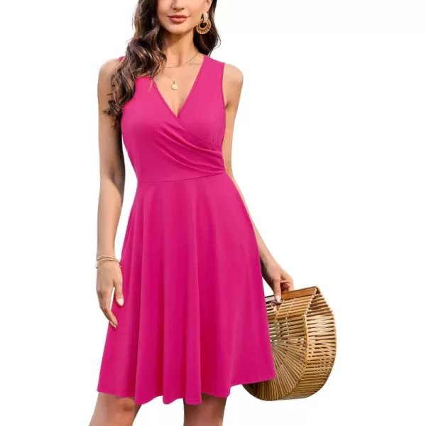 KILIG Women's Casual V Neck Floral Sundresses Aline Sleeveless Midi Summer Dress with Pocket