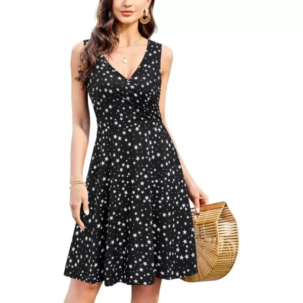 KILIG Women's Casual V Neck Floral Sundresses Aline Sleeveless Midi Summer Dress with Pocket