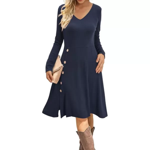 KILIG Womens Long Sleeve Winter Dress Casual Knee Length V Neck Ribbed Fall Dresses