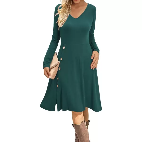 KILIG Womens Long Sleeve Winter Dress Casual Knee Length V Neck Ribbed Fall Dresses