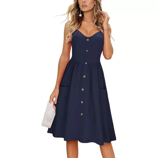 KILIG Women's Summer Casual Sundress Button Sleeveless Spaghetti Strap Dress