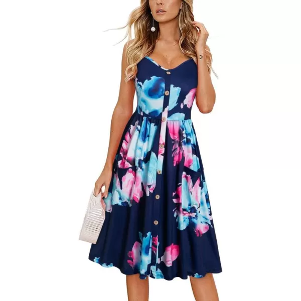 KILIG Women's Summer Casual Sundress Button Sleeveless Spaghetti Strap Dress