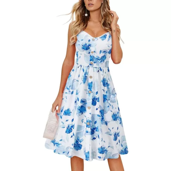 KILIG Women's Summer Casual Sundress Button Sleeveless Spaghetti Strap Dress