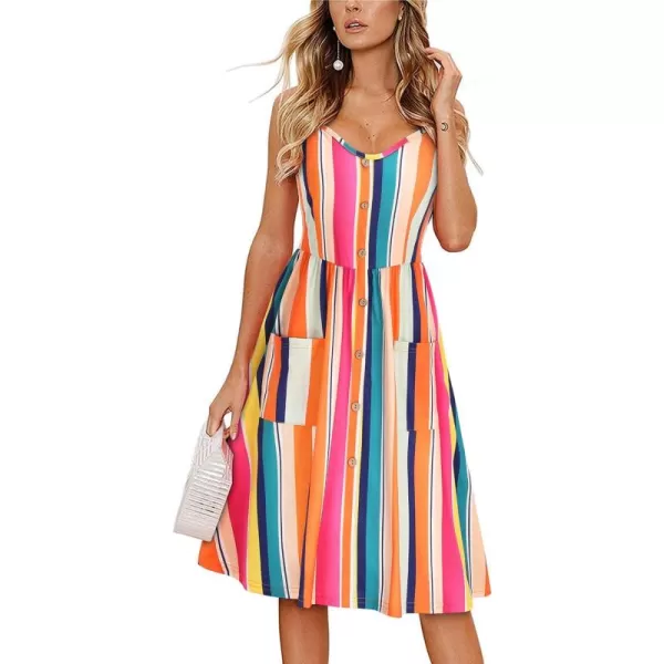 KILIG Women's Summer Casual Sundress Button Sleeveless Spaghetti Strap Dress