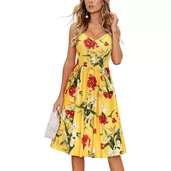 KILIG Women's Summer Casual Sundress Button Sleeveless Spaghetti Strap Dress