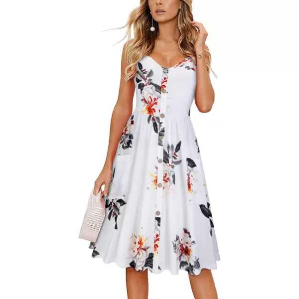 KILIG Women's Summer Casual Sundress Button Sleeveless Spaghetti Strap Dress