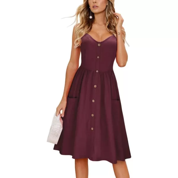 KILIG Women's Summer Casual Sundress Button Sleeveless Spaghetti Strap Dress
