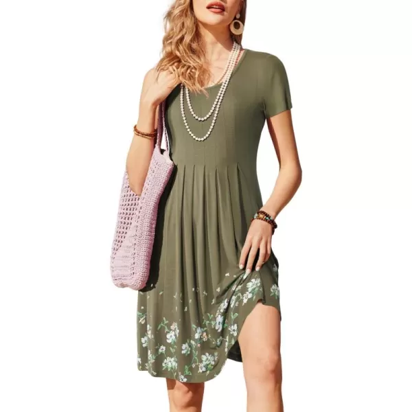 KILIG Womens Summer Dresses Floral Print Casual Soft Pleated Sleeveless Crewneck Tank Sundress Midi for Boho Beach 2024