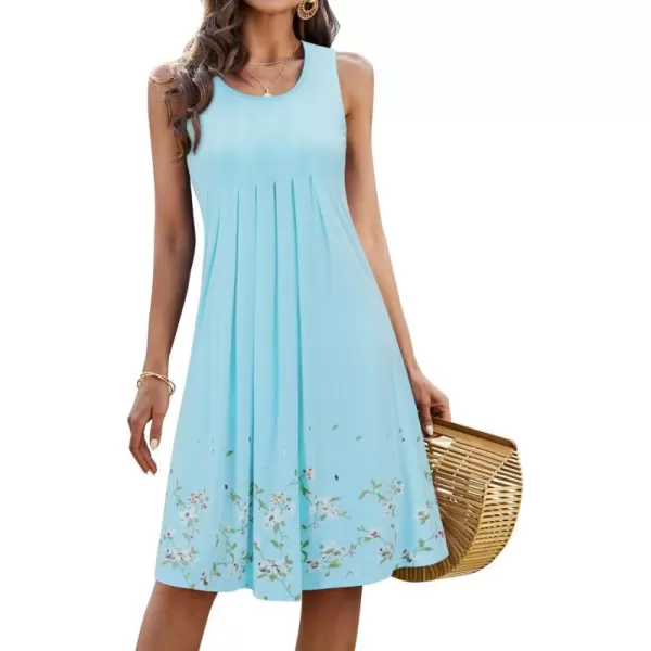 KILIG Womens Summer Dresses Floral Print Casual Soft Pleated Sleeveless Crewneck Tank Sundress Midi for Boho Beach 2024