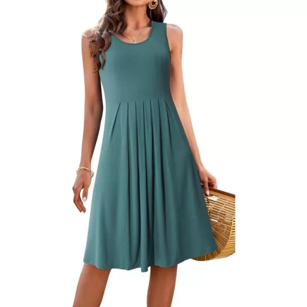 KILIG Womens Summer Dresses Floral Print Casual Soft Pleated Sleeveless Crewneck Tank Sundress Midi for Boho Beach 2024