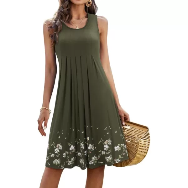 KILIG Womens Summer Dresses Floral Print Casual Soft Pleated Sleeveless Crewneck Tank Sundress Midi for Boho Beach 2024