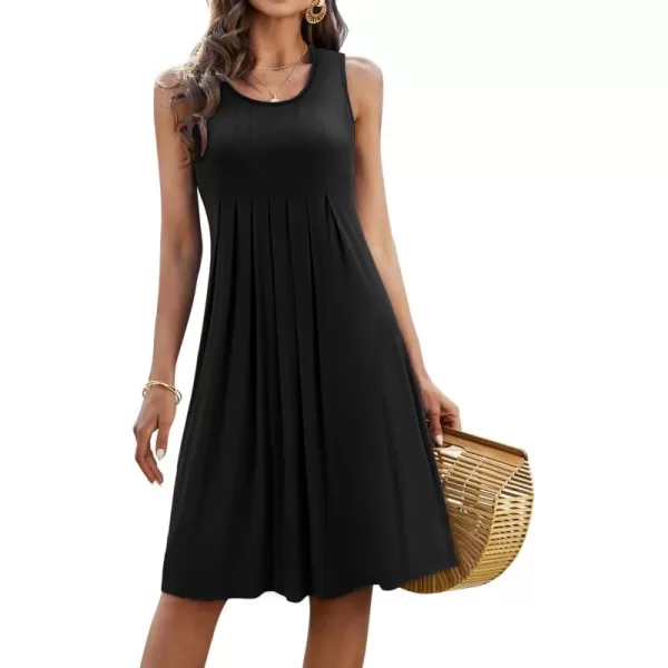 KILIG Womens Summer Dresses Floral Print Casual Soft Pleated Sleeveless Crewneck Tank Sundress Midi for Boho Beach 2024