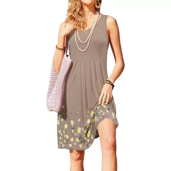 KILIG Womens Summer Dresses Floral Print Casual Soft Pleated Sleeveless Crewneck Tank Sundress Midi for Boho Beach 2024