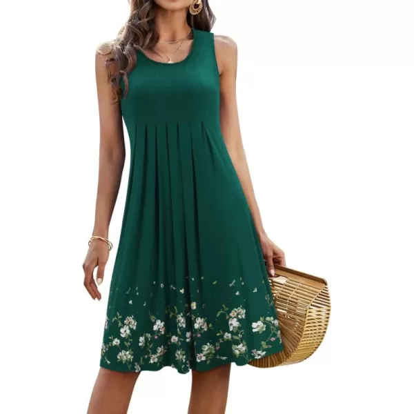 KILIG Womens Summer Dresses Floral Print Casual Soft Pleated Sleeveless Crewneck Tank Sundress Midi for Boho Beach 2024