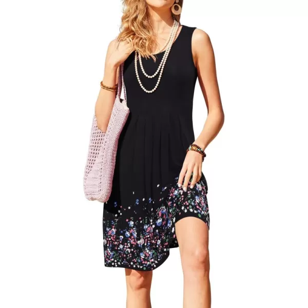 KILIG Womens Summer Dresses Floral Print Casual Soft Pleated Sleeveless Crewneck Tank Sundress Midi for Boho Beach 2024