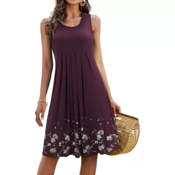 KILIG Womens Summer Dresses Floral Print Casual Soft Pleated Sleeveless Crewneck Tank Sundress Midi for Boho Beach 2024