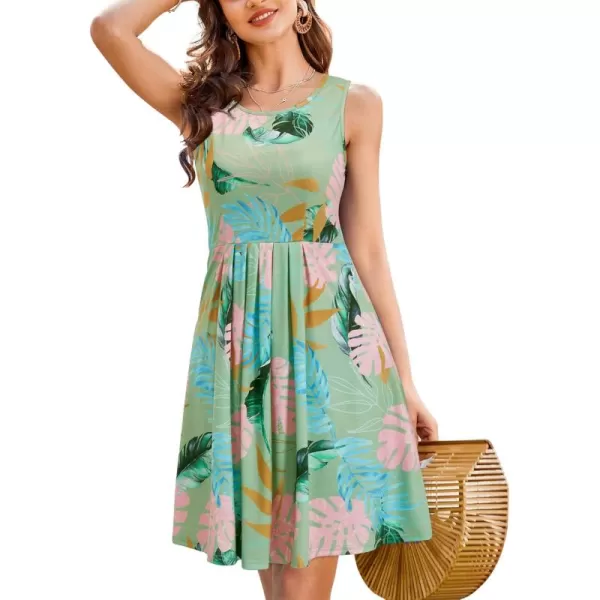 KILIG Womens Summer Dresses Floral Print Casual Soft Pleated Sleeveless Crewneck Tank Sundress Midi for Boho Beach 2024