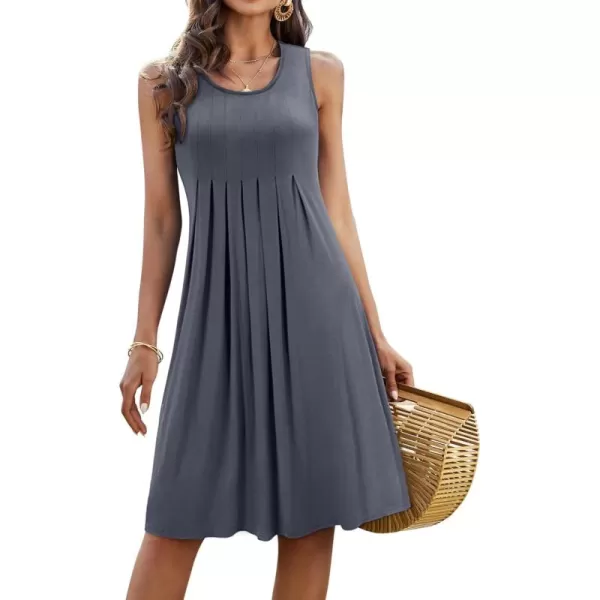 KILIG Womens Summer Dresses Floral Print Casual Soft Pleated Sleeveless Crewneck Tank Sundress Midi for Boho Beach 2024