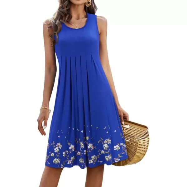 KILIG Womens Summer Dresses Floral Print Casual Soft Pleated Sleeveless Crewneck Tank Sundress Midi for Boho Beach 2024