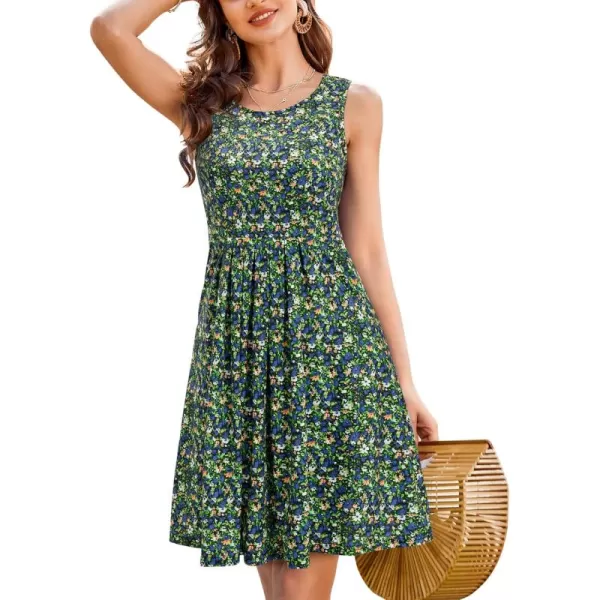 KILIG Womens Summer Dresses Floral Print Casual Soft Pleated Sleeveless Crewneck Tank Sundress Midi for Boho Beach 2024