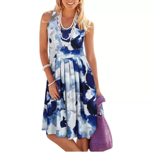 KILIG Womens Summer Dresses Floral Print Casual Soft Pleated Sleeveless Crewneck Tank Sundress Midi for Boho Beach 2024