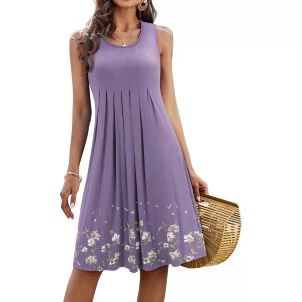 KILIG Womens Summer Dresses Floral Print Casual Soft Pleated Sleeveless Crewneck Tank Sundress Midi for Boho Beach 2024