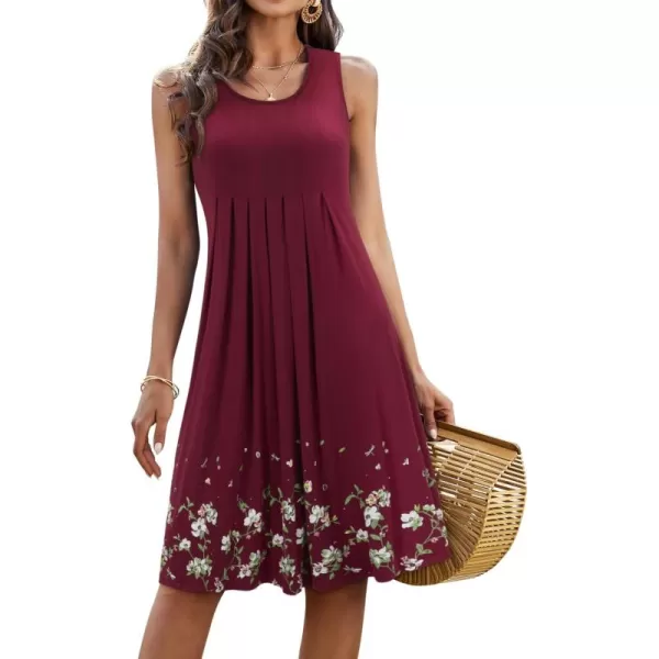 KILIG Womens Summer Dresses Floral Print Casual Soft Pleated Sleeveless Crewneck Tank Sundress Midi for Boho Beach 2024