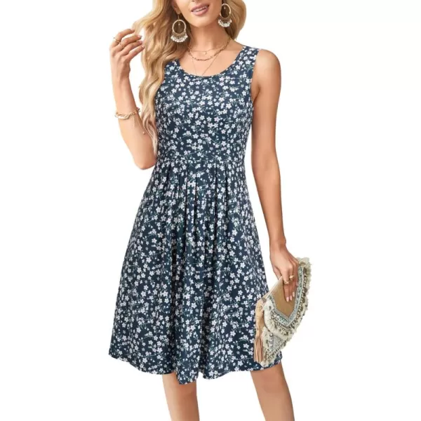 KILIG Womens Summer Dresses Floral Print Casual Soft Pleated Sleeveless Crewneck Tank Sundress Midi for Boho Beach 2024