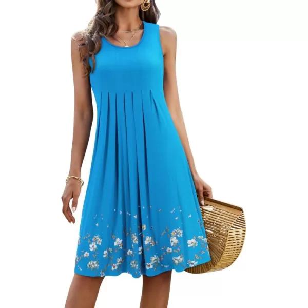 KILIG Womens Summer Dresses Floral Print Casual Soft Pleated Sleeveless Crewneck Tank Sundress Midi for Boho Beach 2024