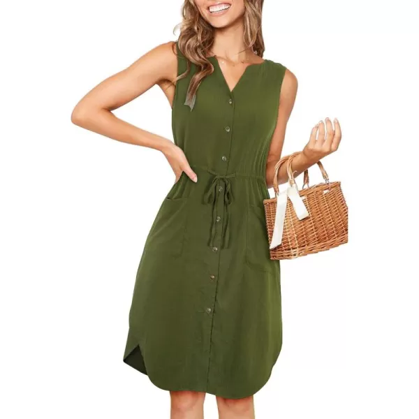 KILIG Women's Summer V Neck Sleeveless Button Down Elastic Casual Dress with Pockets