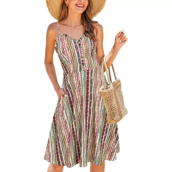 KILIG Women's V Neck Floral Spaghetti Strap Summer Casual Dress Sleeveless Wrap Midi Sundress with Pocket