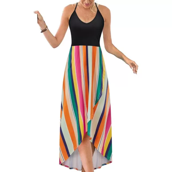 KILIG Women's V Neck Sleeveless Casual Summer Sundresses Asymmetrical Patchwork Floral Maxi Dresses