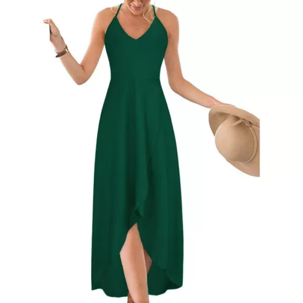 KILIG Women's V Neck Sleeveless Casual Summer Sundresses Asymmetrical Patchwork Floral Maxi Dresses