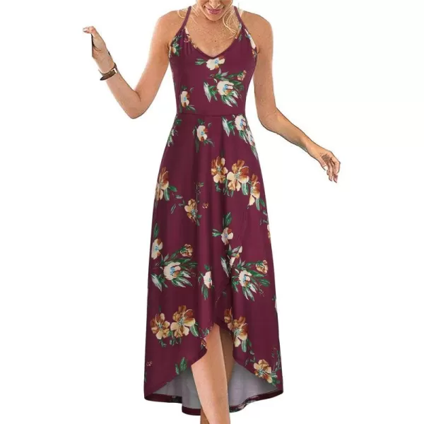 KILIG Women's V Neck Sleeveless Casual Summer Sundresses Asymmetrical Patchwork Floral Maxi Dresses