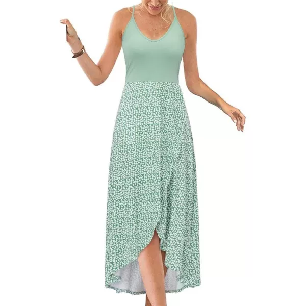 KILIG Women's V Neck Sleeveless Casual Summer Sundresses Asymmetrical Patchwork Floral Maxi Dresses