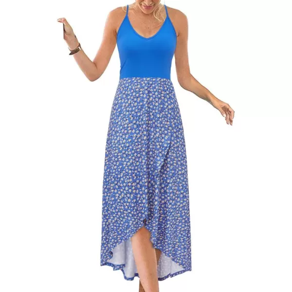 KILIG Women's V Neck Sleeveless Casual Summer Sundresses Asymmetrical Patchwork Floral Maxi Dresses