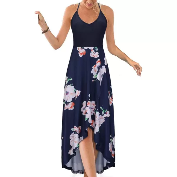 KILIG Women's V Neck Sleeveless Casual Summer Sundresses Asymmetrical Patchwork Floral Maxi Dresses