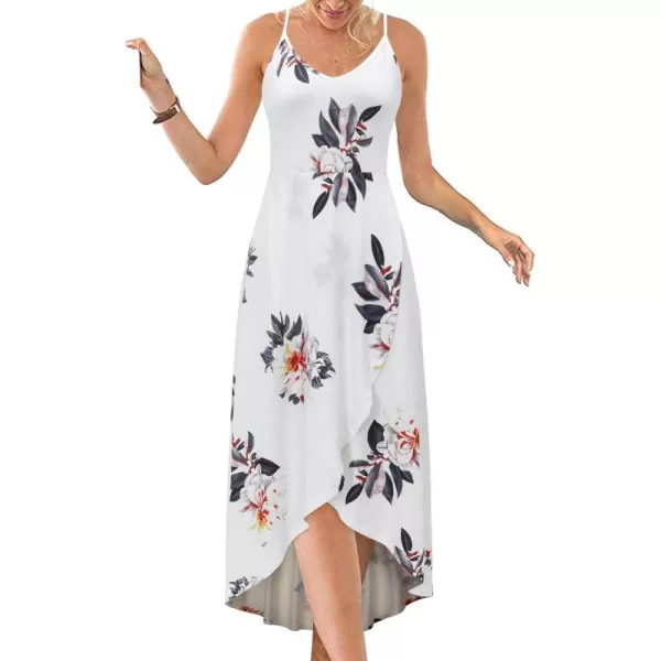 KILIG Women's V Neck Sleeveless Casual Summer Sundresses Asymmetrical Patchwork Floral Maxi Dresses