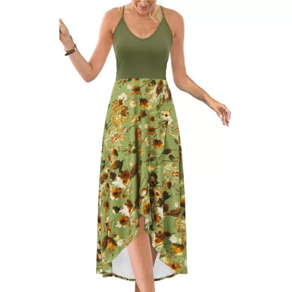 KILIG Women's V Neck Sleeveless Casual Summer Sundresses Asymmetrical Patchwork Floral Maxi Dresses