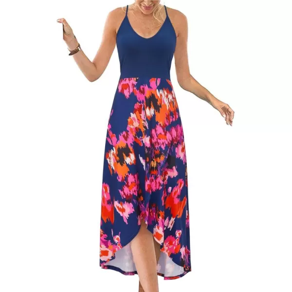 KILIG Women's V Neck Sleeveless Casual Summer Sundresses Asymmetrical Patchwork Floral Maxi Dresses