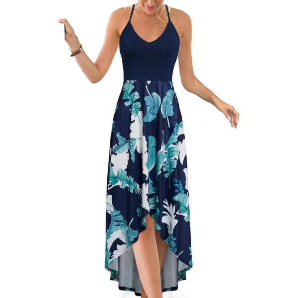 KILIG Women's V Neck Sleeveless Casual Summer Sundresses Asymmetrical Patchwork Floral Maxi Dresses