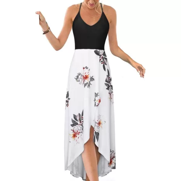 KILIG Women's V Neck Sleeveless Casual Summer Sundresses Asymmetrical Patchwork Floral Maxi Dresses