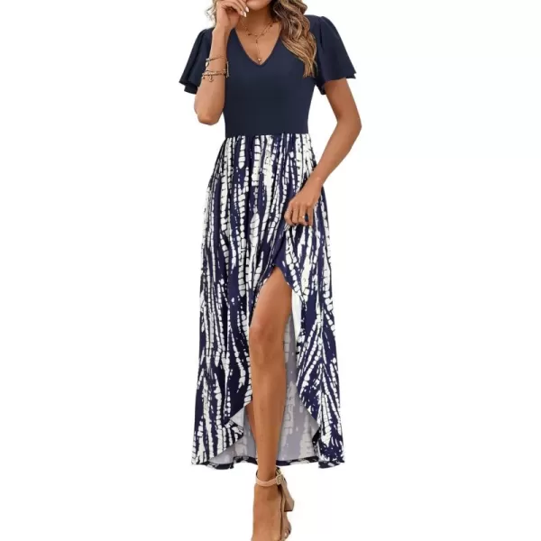 KILIG Women's V Neck Sleeveless Casual Summer Sundresses Asymmetrical Patchwork Floral Maxi Dresses
