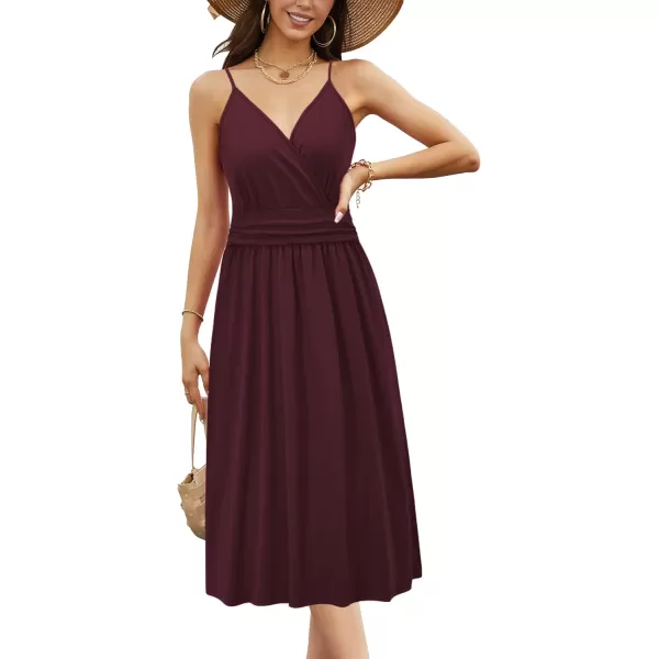 KILIG Women Summer Casual Spaghetti Strap Dresses V Neck Wrap Midi Swing Sundress with Pockets