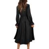 imageKILIG Womens Silky Satin Long Sleeve Tie Front Flowy Formal Wedding Guest Cocktail Party Evening DressesA1black