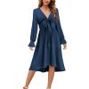imageKILIG Womens Silky Satin Long Sleeve Tie Front Flowy Formal Wedding Guest Cocktail Party Evening DressesA1navy